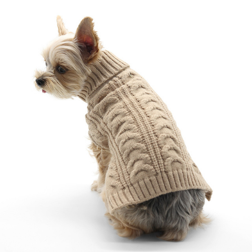 Dogo Pet Fashions Cable Turtleneck Dog Sweater On Dog Back View