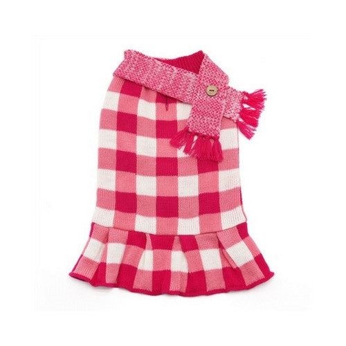 Dogo Pet Fashions Pink Gingham Dog Sweater Dress