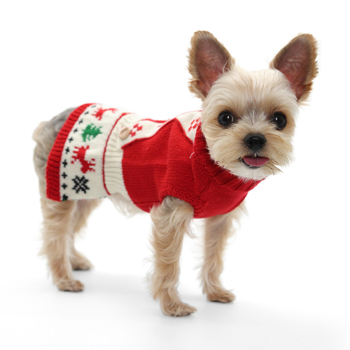 Dogo Pet Fashions Jolly Holiday Sweater Dress Side View on Dog