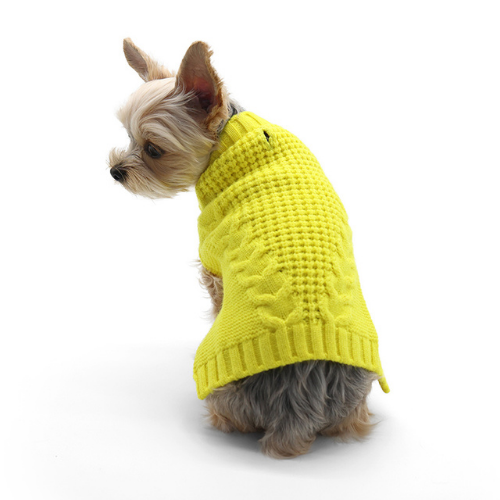 Dogo Pet Fashions Yellow Mix Knit Dog Sweater Yellow on Dog Back View