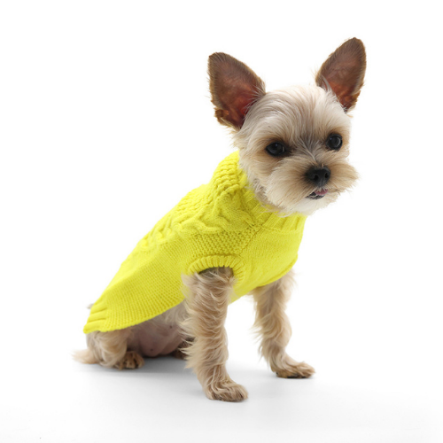 Dogo Pet Fashions Yellow Mix Knit Dog Sweater on Dog Front View