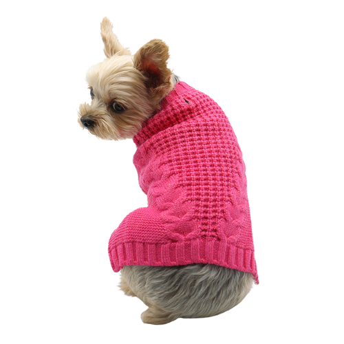 Dogo Pet Fashions Yellow Mix Knit Dog Sweater Pink on Dog Back View