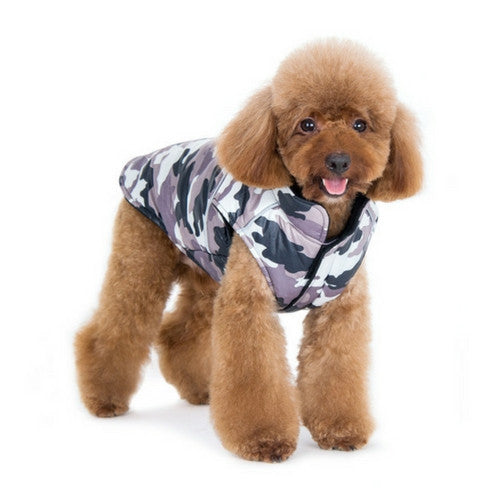 Dogo Pet Fashions Puppy PAWer Camo Sport Puffer Winter Dog Coat on Dog Front View