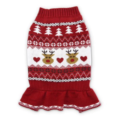 Dogo Pet Fashions Reindeer Fair Isle Sweater Dress — Back View