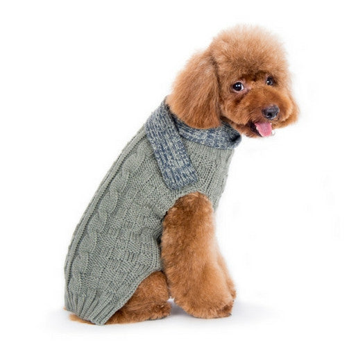 Dogo Pet Fashions Urban Cable Scarf Dog Sweater Gray on Dog Side View