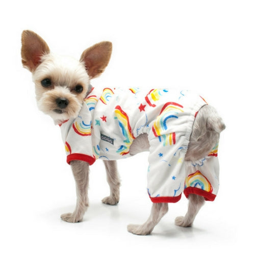 Dogo Pet Fashions Rainbow PJ Four-Leg Dog Pajamas on Dog