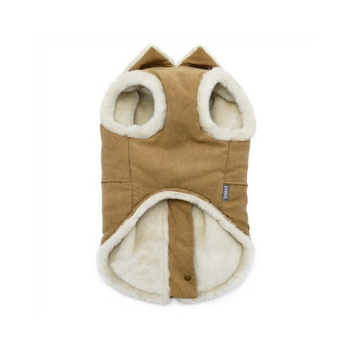 Dogo Pet Fashions Furry Brown Vintage Athletic Runner Winter Dog Coat Front View