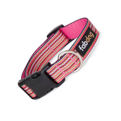 Fab Dog Stylish Eco-Friendly Woven Nylon Thin Striped Dog Collar — Pink