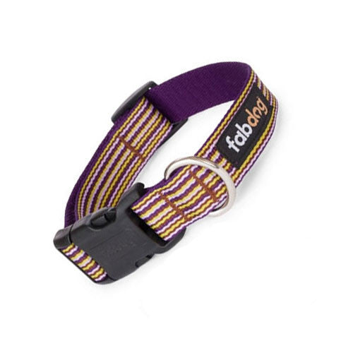 Fab Dog Stylish Eco-Friendly Woven Nylon Thin Striped Dog Collar — Purple