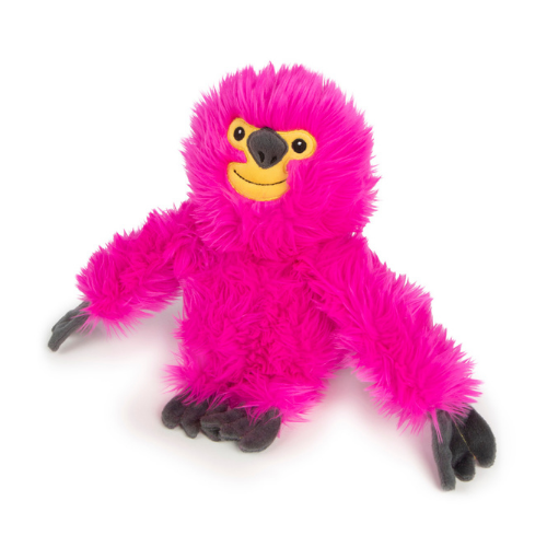 GoDog Fuzzy Pink Sloth Plush Chew Guard Durable Dog Toy