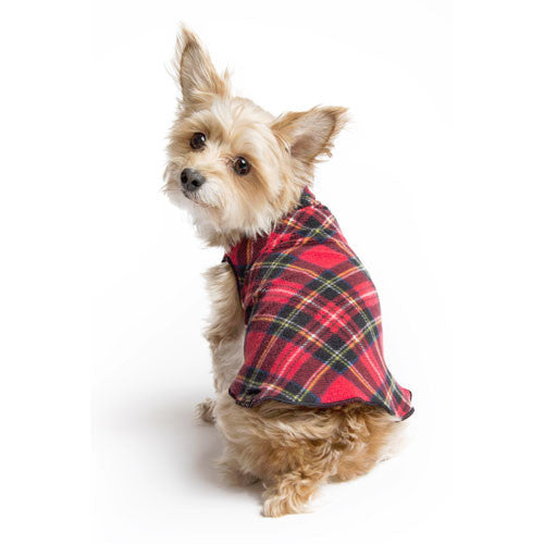 Gold Paw Series Stretch Fleece Pullover Dog Clothing — Tartan Plaid