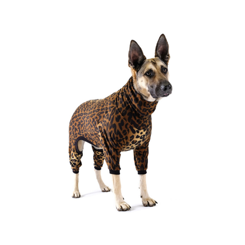 Gold Paw Series Stretch Fleece Onesie Dog Clothing — Leopard