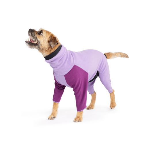 Gold Paw Series Stretch Fleece Onesie Dog Clothing — Lavender + Eggplant