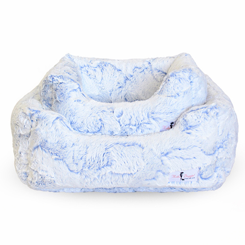 Hello Doggie Whisper Plush Nesting Lounge Bed — Baby Blue Both Sizes Stacked