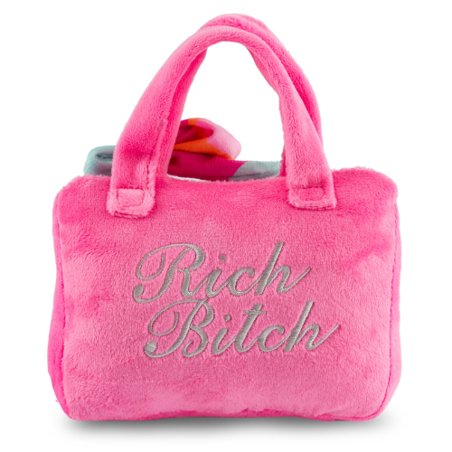 Haute Diggity Dog Pink Barkin Bag Rich Bitch Purse Designer Dog Toy — Large Back View