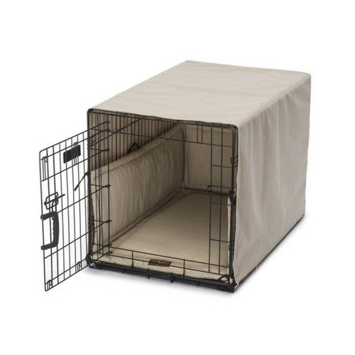 Jax & Bones Windsor Linen Luxury Dog Crate Cover Up Set — Linen on Crate