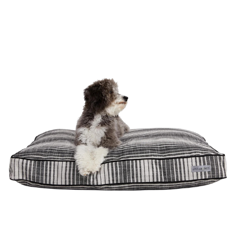 Jax & Bones Signature Rectangle Pillow Dog Bed — Hampton Black with Dog