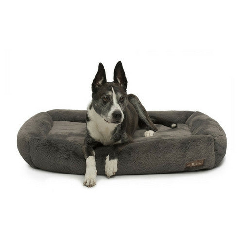 Jax & Bones Memory Foam Cuddler Dog Bed — Mink Fuzzy Wuzzy Grey with Dog