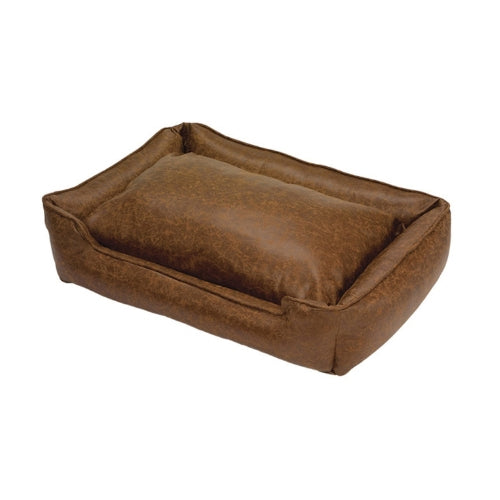Jax & Bones Faux Leather Lounge Rectangular Sofa Dog Bed Natural Vintage