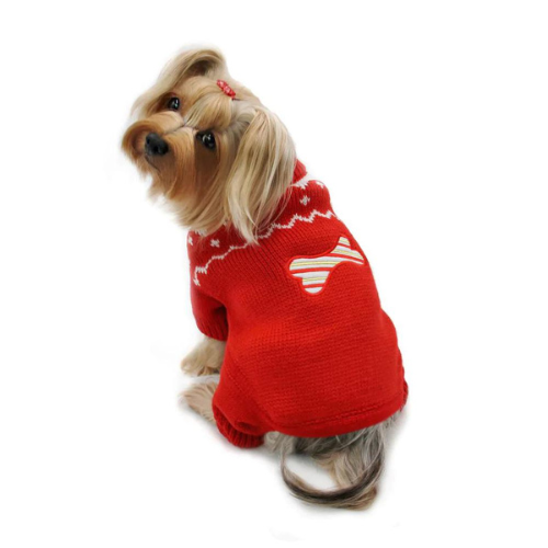 Klippo Pet Candy Cane Bone Four-legged Dog Holiday Sweater on DogView