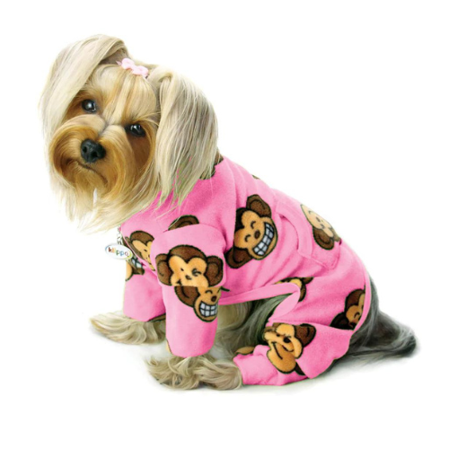 Klippo Pet Silly Monkey Turtleneck Dog Pajamas — Pink on Dog View