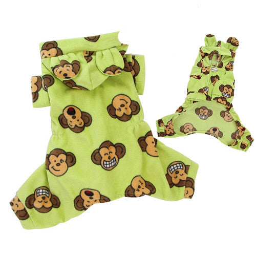 Klippo Pet Silly Monkey Hooded Dog Pajamas — Lime