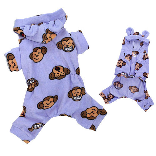 Klippo Pet Silly Monkey Hooded Dog Pajamas — Lavender