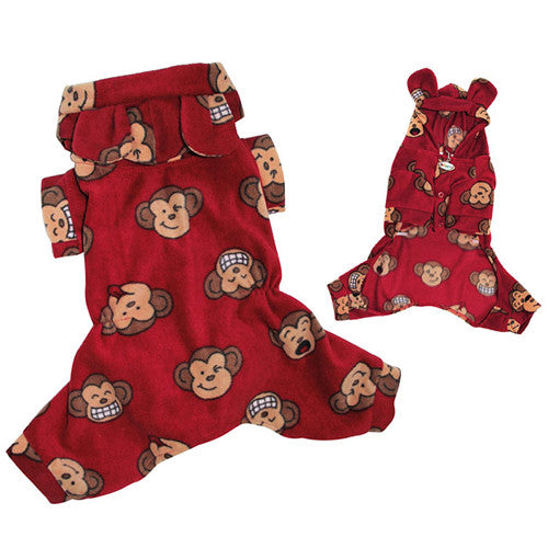 Klippo Pet Silly Monkey Hooded Dog Pajamas — Red