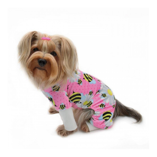 Klippo Pet Minky Stretch Four-Legged Dog Pajamas — Bumblebee + Flowers on Dog