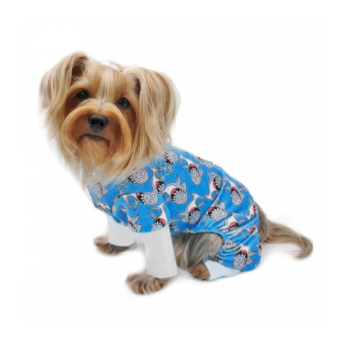 Klippo Pet Minky Stretch Four-Legged Dog Pajamas — Silly Shark on Dog
