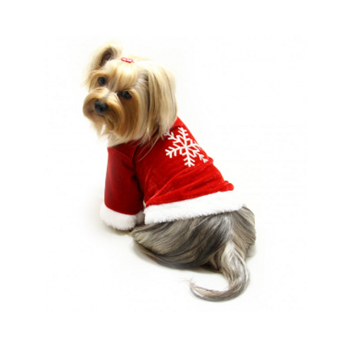 Klippo Pet Velour Holiday Dog Shirt with Sparkling Silver Snowflake on Dog