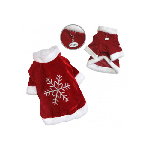 Klippo Pet Velour Holiday Dog Shirt with Sparkling Silver Snowflake Fron and Back Views