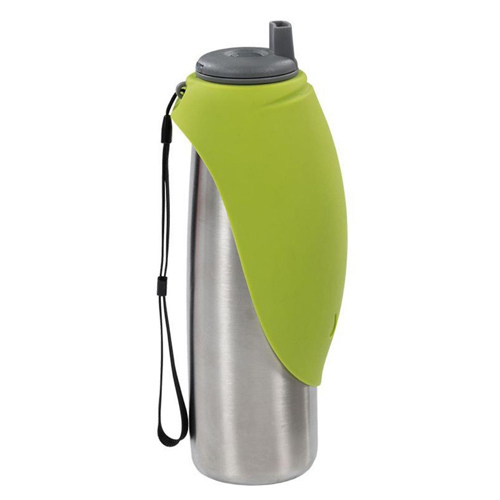 Dog Travel Water Bottle with Silicone Flip Up Bowl — Green Closed