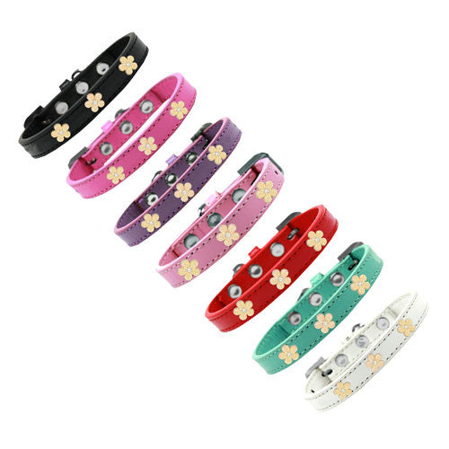Mirage Pet Products Gold Flowers Widget Leather Designer Dog Collar All Colors