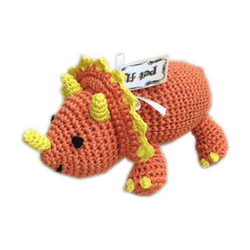 Bop the Triceratops Mirage Pet Flys Knit Knacks Organic Cotton Dog Squeaky Toy