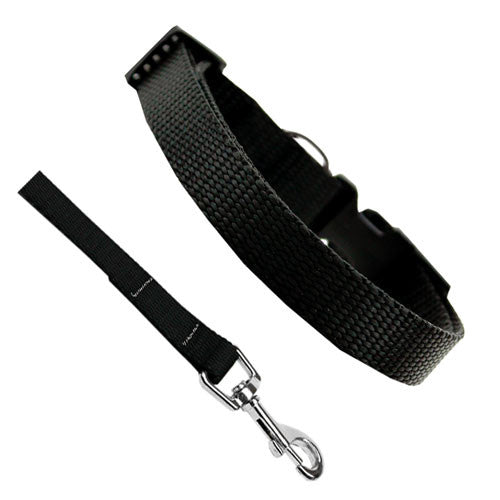 Basic Style Woven Nylon Solid Collar and Lead Set Black