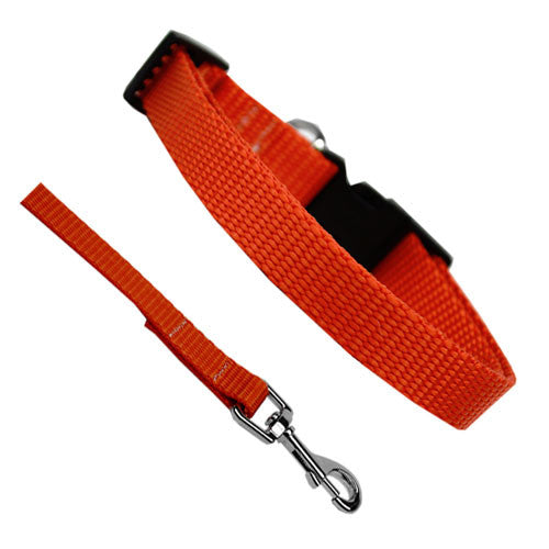 Basic Style Woven Nylon Solid Collar and Lead Set Orange