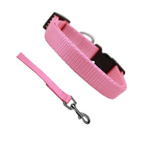 Basic Style Woven Nylon Solid Collar and Lead Set Pink