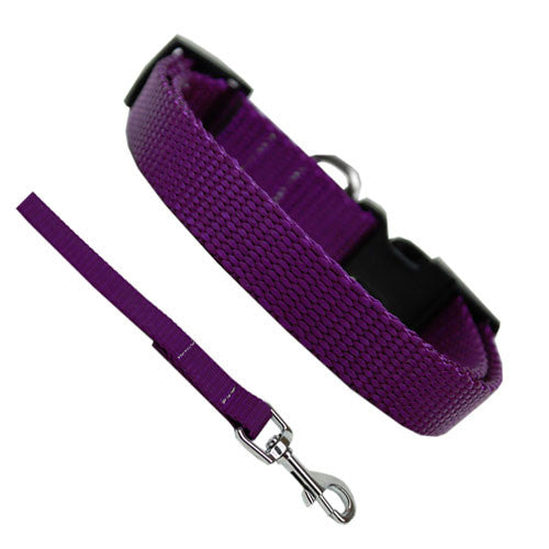 Basic Style Woven Nylon Solid Collar and Lead Set Purple