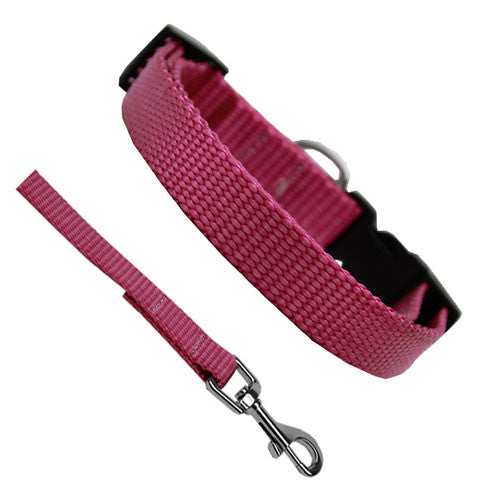 Basic Style Woven Nylon Solid Collar and Lead Set Rose