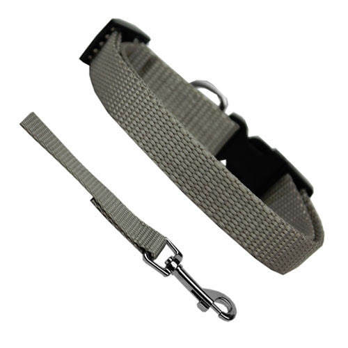 Basic Style Woven Nylon Solid Collar and Lead Set Silver Grey