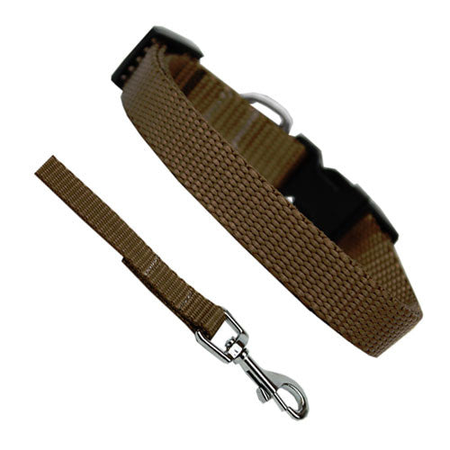 Basic Style Woven Nylon Solid Collar and Lead Set Tan