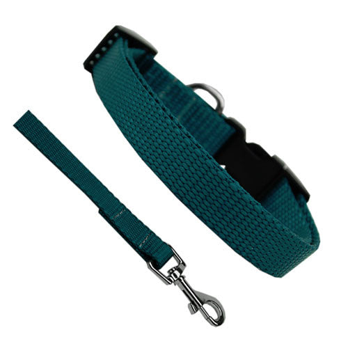 Basic Style Woven Nylon Solid Collar and Lead Set Teal