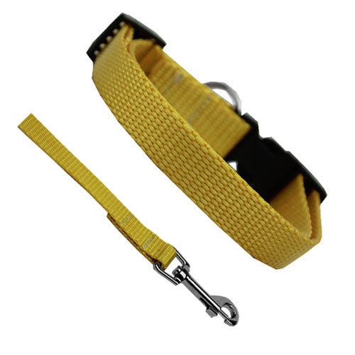 Basic Style Woven Nylon Solid Collar and Lead Set Yellow