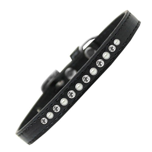 Mirage Faux Leather Pearl and Clear Crystal Puppy Collar Black