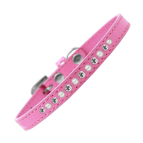 Mirage Faux Leather Pearl and Clear Crystal Puppy Collar Bright Pink