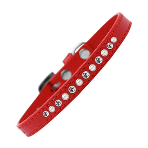 Mirage Faux Leather Pearl and Clear Crystal Puppy Collar Red