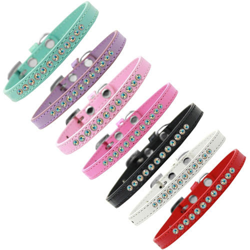 Mirage Faux Leather Designer AB Crystal Puppy Collar All Colors