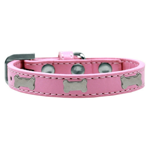 Mirage Pet Products Silver Bones Widget Leather Designer Dog Collar Pink