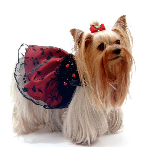 Oscar Newman Midnight Gala Smocked Designer Dog Dress on Dog